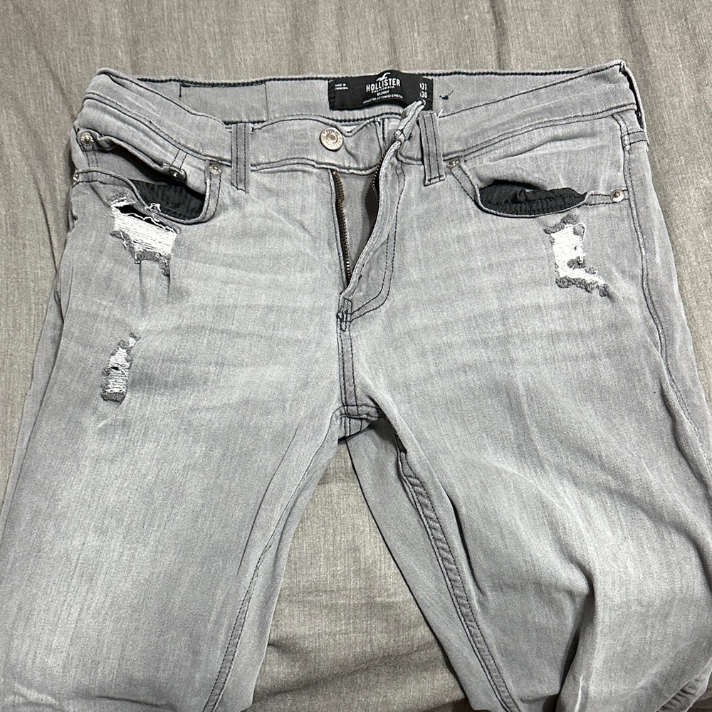 Hollister Light Gray Ripped Jeans